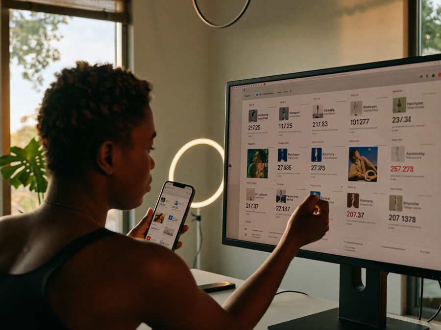 A social media manager reviewing a content calendar
